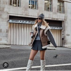 Zara Tan and Cream Shearling Vest